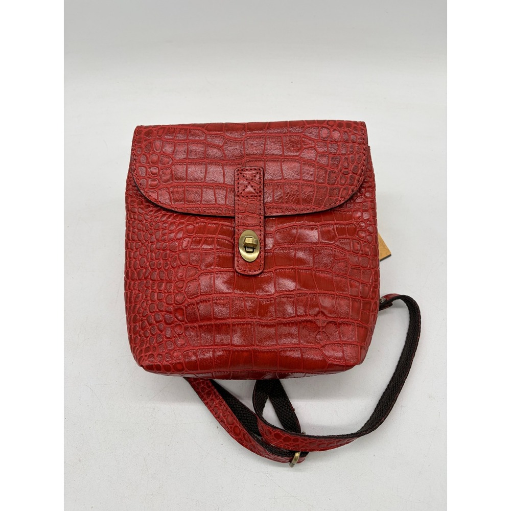Patricia Nash Davoli Red Distressed Vtg Croc Leather Backpack Crossbody Bag NWT